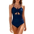 thumbnail image 2 of Trajes de baño para mujer, Trajes de baño para mujer, Traje de baño bikini de tirantes sin espalda de color liso para mujer, Conjunto de bikini con bloques de color y hombros descubiertos, Traje de ba, 2 of 5