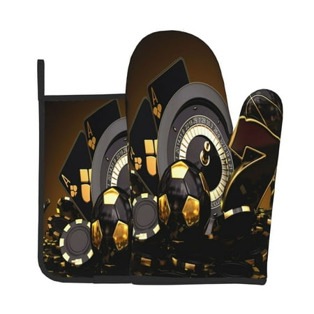 

Jgfou Casino Cards Pattern Oven Mitts and Pot Holders Sets Heat Resistant Oven Mittens Soft Lining Extra Thicken Long Kitchen Cotton Oven Glove for Cooking