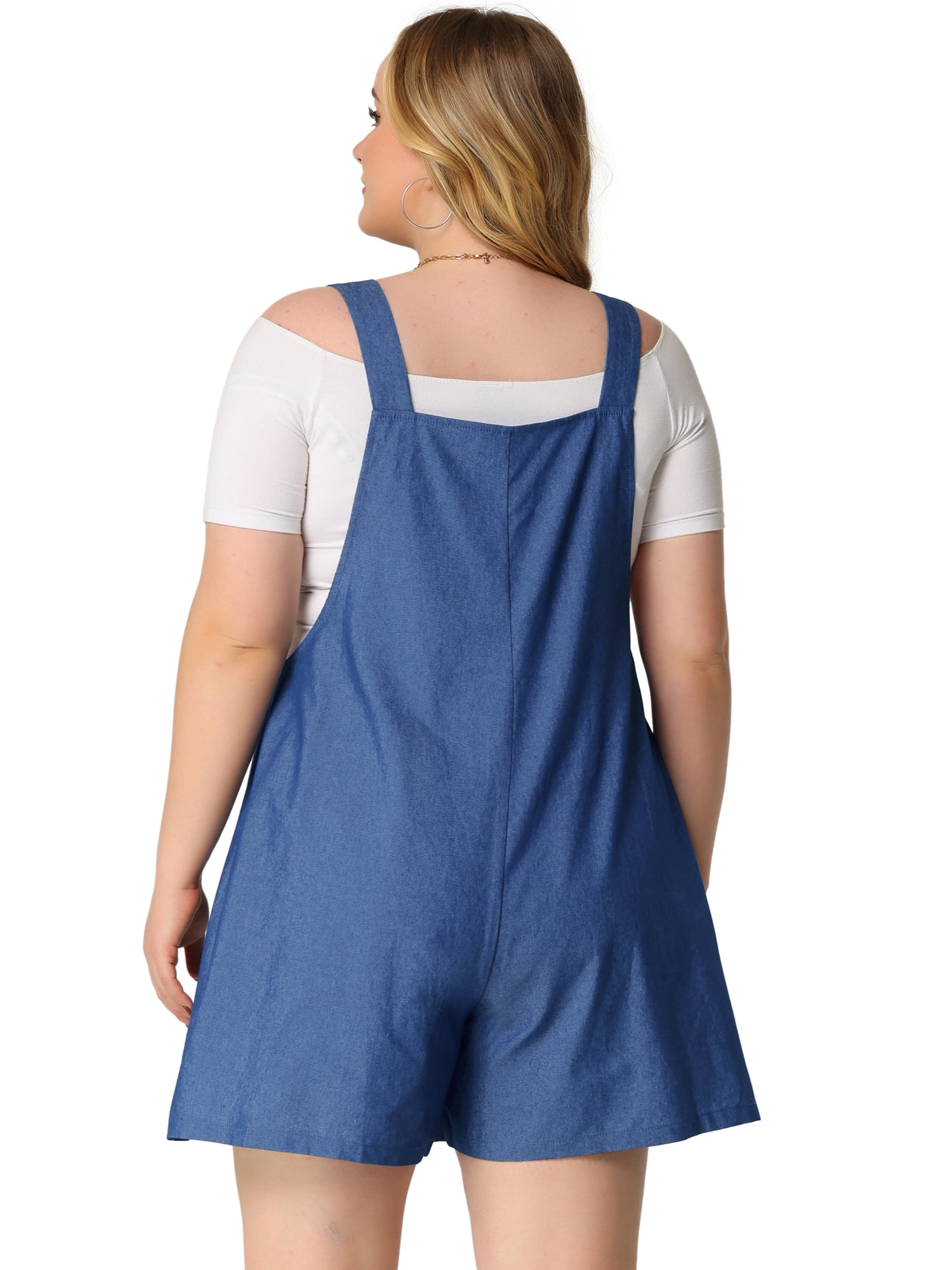 DARING DIVA Women's Plus Sleeveless Square Neck Tie Shoulder Romper Shorts 3X Blue