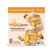Happy Baby Organics Nutty Blends Stage 2, Bananas & Almond Butter and Bananas & Peanut Butter Organic Baby Food, 8 Ct