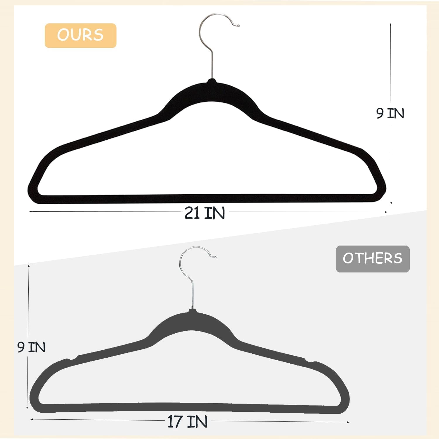 URBY 24pcs Extra Wide Velvet Hangers 21 Inch for Plus Size Clothes, Ivory