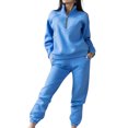 thumbnail image 5 of Dengjunhu Women's 2 Piece Autumn Outfits Sweatsuit Casual Loose Warm Stand Collar Elastic Waist Lady Autumn Tracksuit Set, 5 of 8
