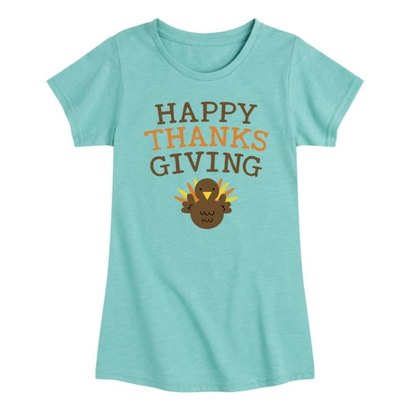 Instant Message - Happy Thanksgiving With Turkey - Girls Short Sleeve T-Shirt