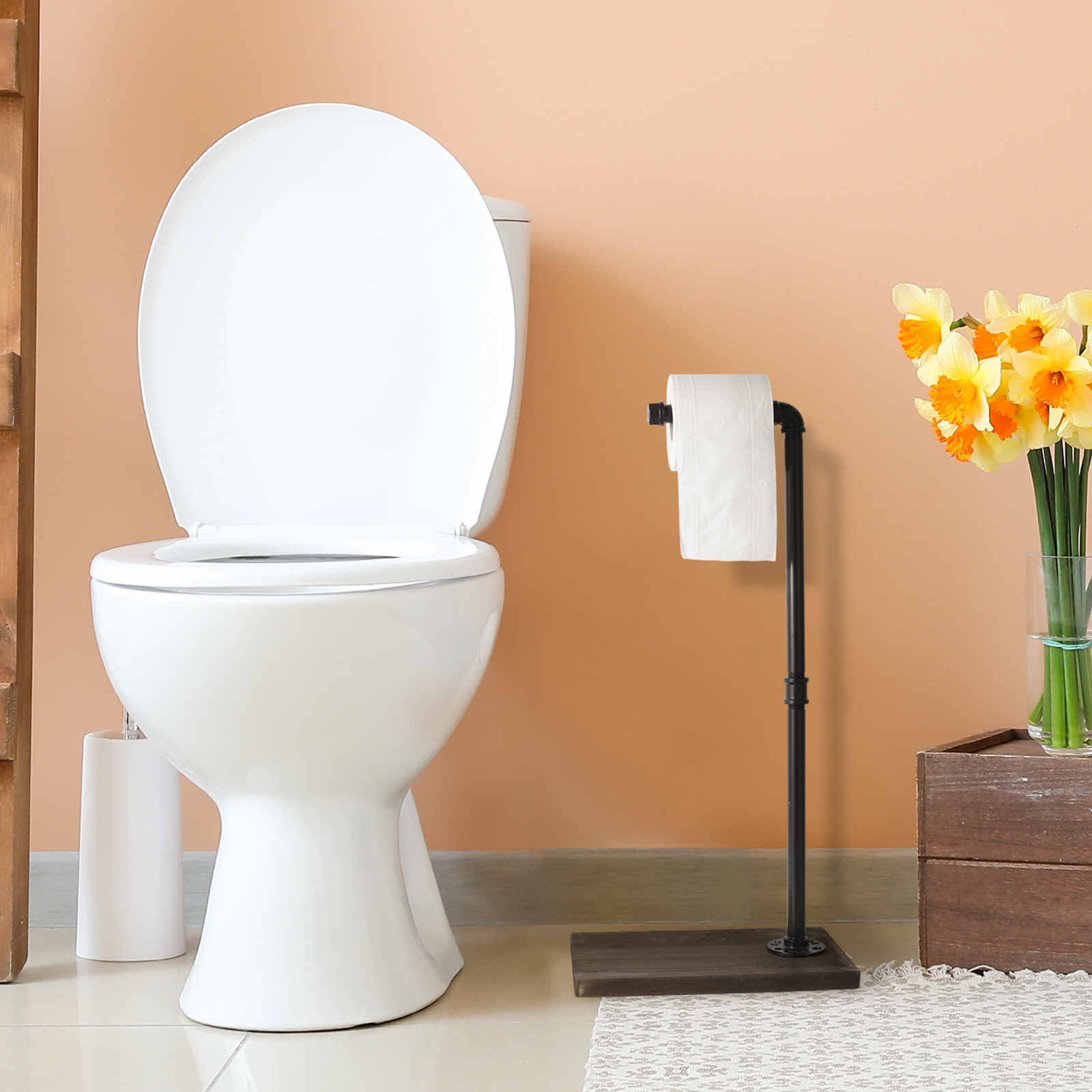 2pcs Industrial Style Floor Toilet Paper Holder Toilet Paper Dispenser Brown