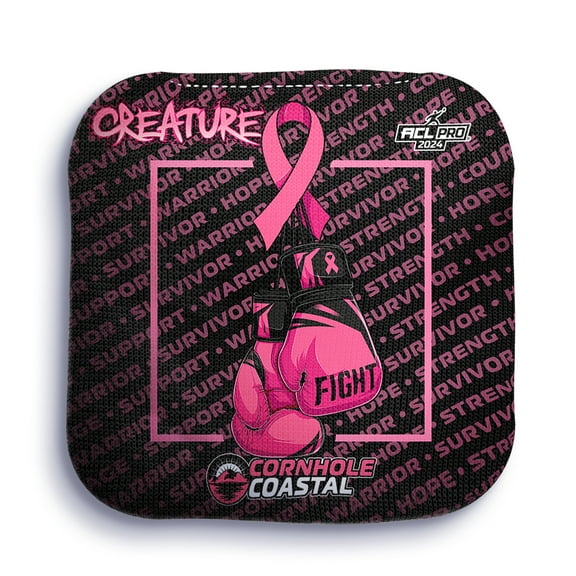 Cornhole Coastal Set of 4 Regulation Professional Dual Sided ACL Pro Approved Cornhole Bags for Corn Hole Toss Games - Breast Cancer Awareness - For All Skill Levels (Creature, Black)
