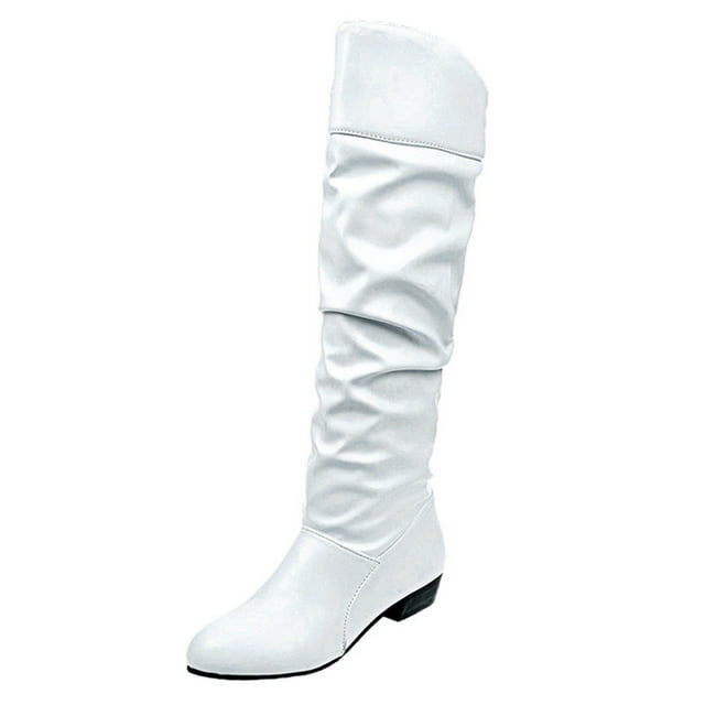 jovati Women Slip-On Square Heel Solid Color High Boots Knee-High Shoes Round Toe Boots