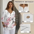 thumbnail image 6 of Xoenoiee Deer Cherry Blossom Cloud Print 3/4 Length Sleeve Womens Tops Fall Fashion Button Down Shirts Linen Clothing Business Casual Tops V Neck Shirt, 2XL, 6 of 7