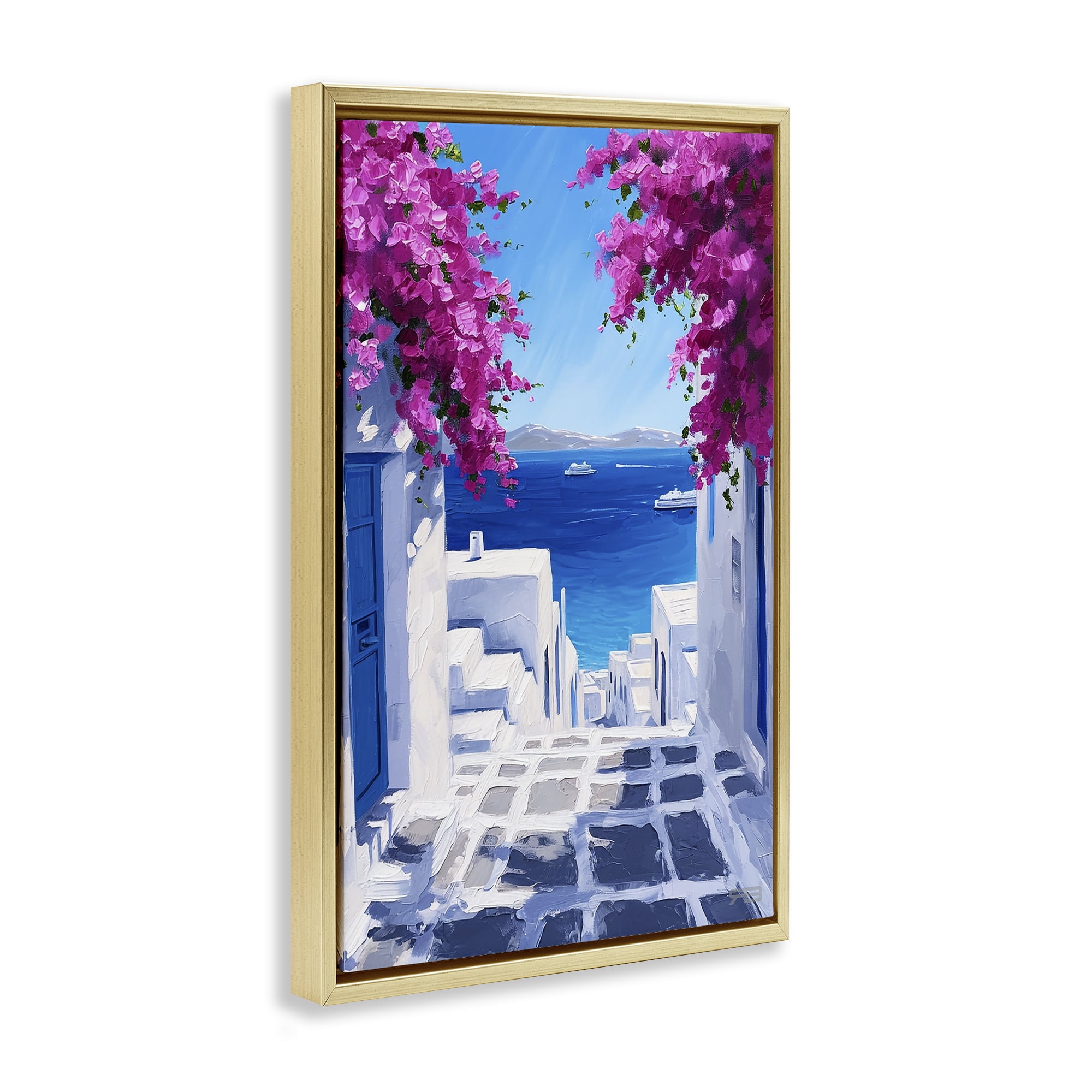 Stupell Industries Coastal Architecture Town Buildings & Architecture Painting Gold Floater Framed Canvas Art Print Wall Art, 21 x 31