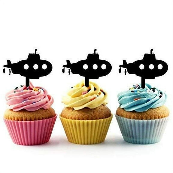 Detailed Submarine Silhouette Acrylic Cupcake Toppers 12 pcs