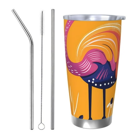 

Fuzoiu Vibrant Flamingo Illustration Print 20oz Tumbler Stainless Steel Vacuum Insulated Car Cup Insulated Coffee Mug Travel Mug with Lid Thermal Cup for Outdoor-Straw Three-piece Set