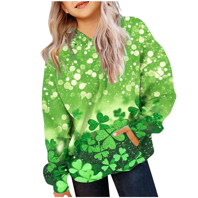 Sudadera con capucha para niños, camiseta de manga larga con estampado del Día de San Patricio para niños y mayores, sudadera con capucha para niña, parte superior de poliéster.