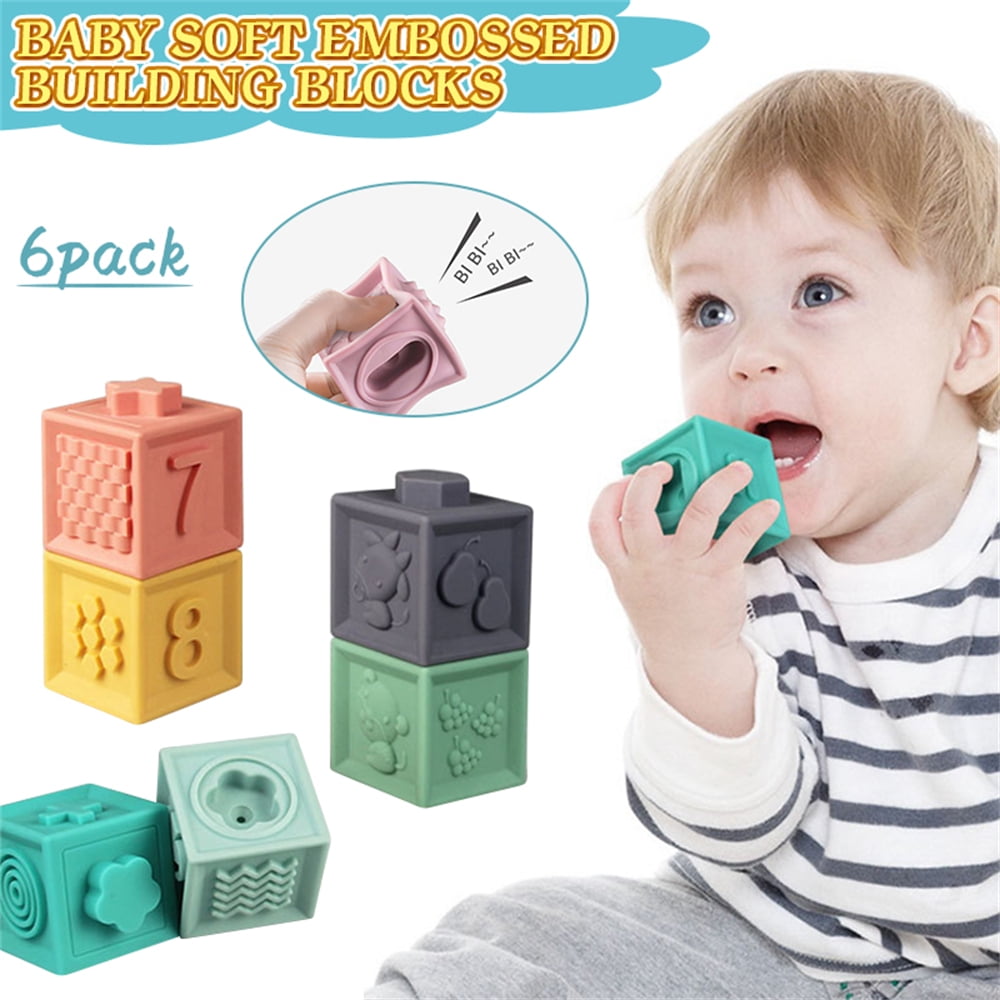 HLONK 6 Pcs Baby Toys Blocks, Soft Blocks for Babies 6 Month Baby Toys