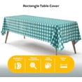 thumbnail image 4 of Picnic Table Cover - 6 Pack Premium Rectangle Plastic Tablecloth - Teal & White Checkered BBQ Table Cover - Gingham Checkerboard Disposable Plastic Tablecloth 54" x 108" Rectangle, 4 of 6