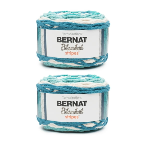 Bernat Blanket Stripes Teal Deal Yarn - 2 Pack of 300g/10.5oz - Polyester - 6 Super Bulky - 220 Yards - Knitting/Crochet