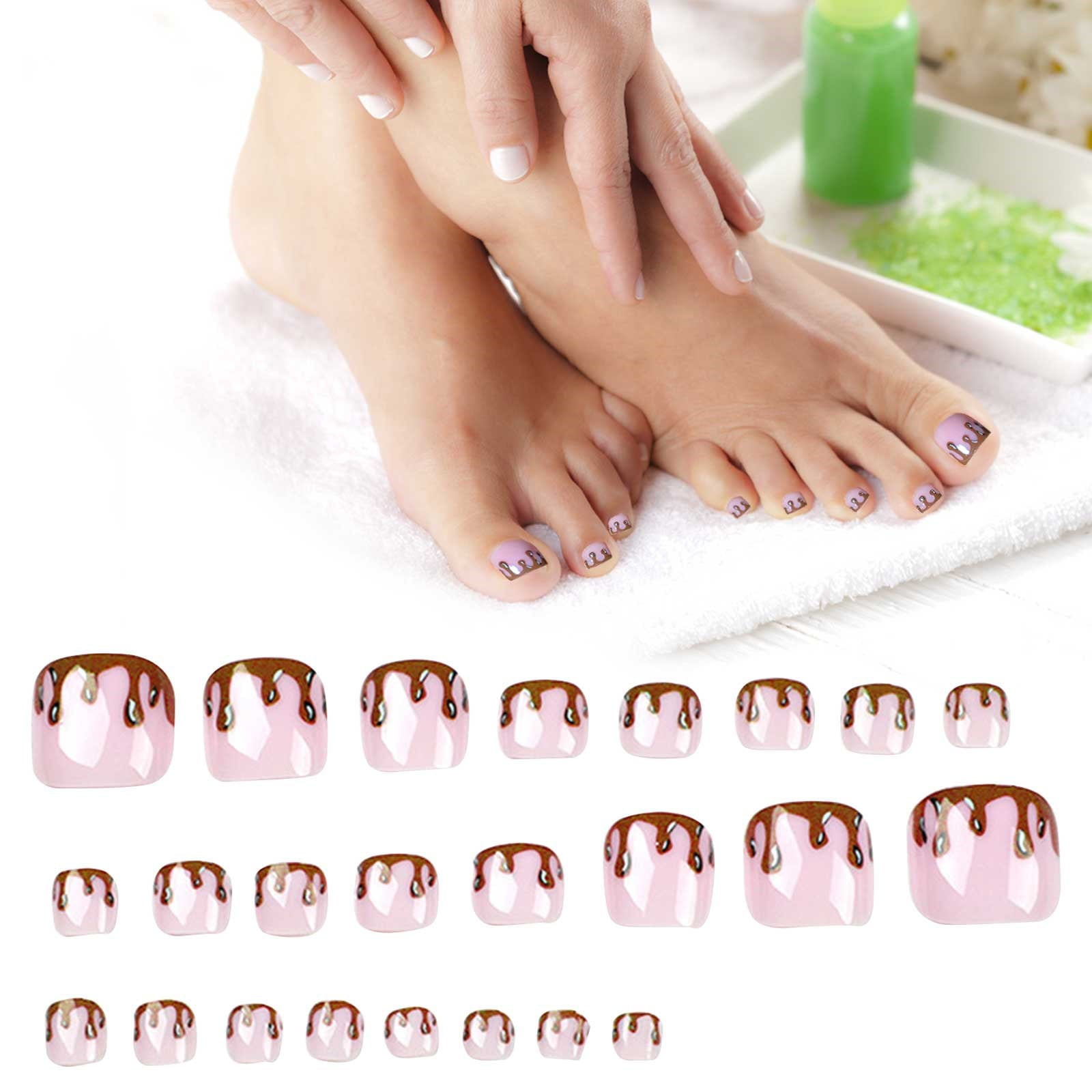 Amazon.com: Short Press on Toenails French Tip Nude Pink Fake Toe Nails  Square Acrylic Glue on Toenails Full Cover False Toenails with Rhinestones  Designs Glossy Artificial Toenails for Women Girls 24pcs :