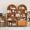 thumbnail image 6 of Aisword 71" Tall Arched Bookcases, 5-Tier Modern Farmhouse Bookshelf with Adjustable Shelves & Sliding Doors, Wood Display Storage Cabinet for Living Room, Office, Yellow, 6 of 7