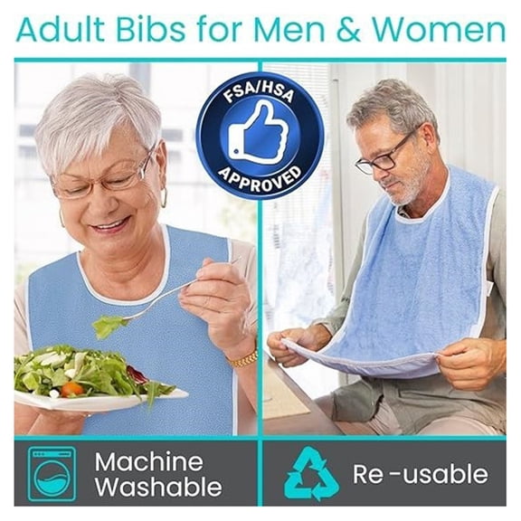 Premium Unisex Adult Bibs for Elderly Women Men, Waterproof Bib for Eating, Adjustable and Washable,Machine-Washable Bibs,Terry Cloth Clothing Protectors, Eating Cloths for Seniors,Light blue,