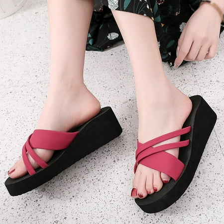 

NECHOLOGY Open Toe Slippers for Women Shoes Non-Slip Toe Beach Slippers Summer Wedge Women Summer Slippers for Women Indoor Red 8.5