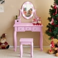 thumbnail image 2 of iRerts Kids Vanity Table and Chair Set, Princess Girls Makeup Vanity Set with LED Lights, 5 Drawers, Makeup Dressing Table with Rotatable Mirror for Little Girls Age 3+, Macaroon Purple, 2 of 12