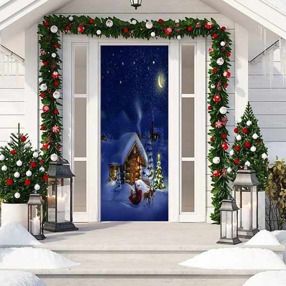 Christmas Door Sticker - Santa Claus Door Cover, Removable Wallpaper Peel and Stick Vinyl Refrigerator Cove Wall Decoration Front Door or Indoor Home Holiday Party Decor
