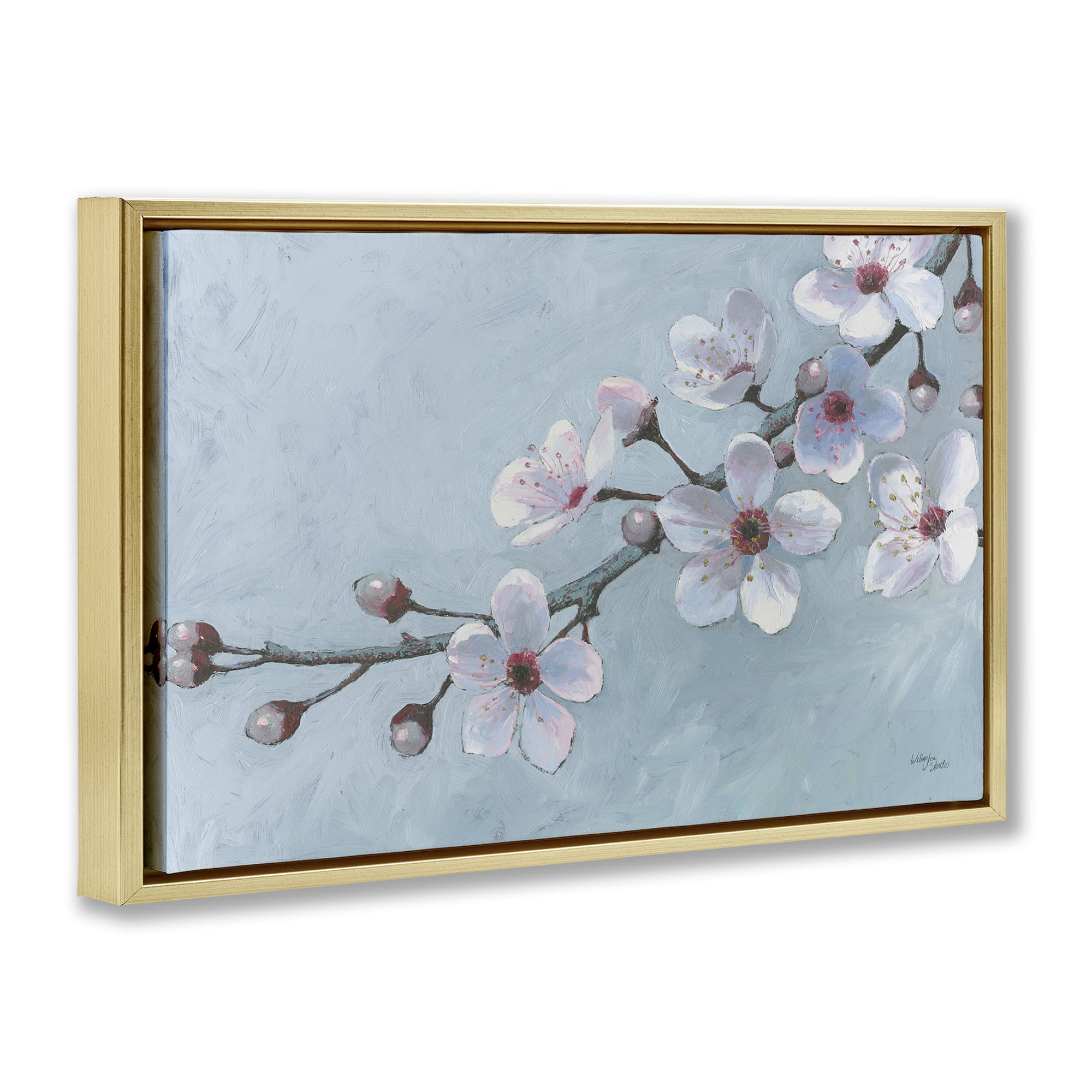Stupell Industries Branch of Blossoms Botanical & Floral Painting Gold Floater Framed Art Print Wall Art, 31 x 21