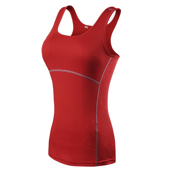 TopTie Yoga Racer Back Tank Top, Athletic Compression Tank, Junior-Red-XL