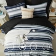 thumbnail image 3 of Flymme Striped Comforter Set Queen Size 7 Piece Bed in a Bag Blue Gray Patchwork Striped Comforter and Sheet Set Soft Microfiber Complete Bedding Set, 3 of 8