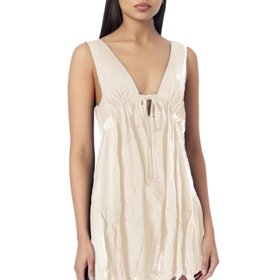 Puliio Tank Dresses for Women Summer Sleeveless V Neck Solid Color Loose Mini Casual Beach Vacation Dress