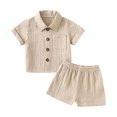 thumbnail image 3 of HAYIMI Toddler Boys Girls Short Sleeve Casual Gentleman Tops Solid Color Shirts T Shirt Shorts Outfit Sets Versatile Clothes Sets, 3 of 8