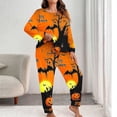 thumbnail image 6 of Plus Size Cute Pajamas for Women Set Crew Neck Pumpkin Ghost Graphic Sleepwear Long Sleeve Pjs Halloween Outfits Yellow 4XL, 6 of 6