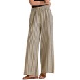 thumbnail image 2 of Pantalones de rayas de tiro alto y pierna ancha de algodón sueltos para mujer INSPIRE CHIC XL color camello, 2 of 5