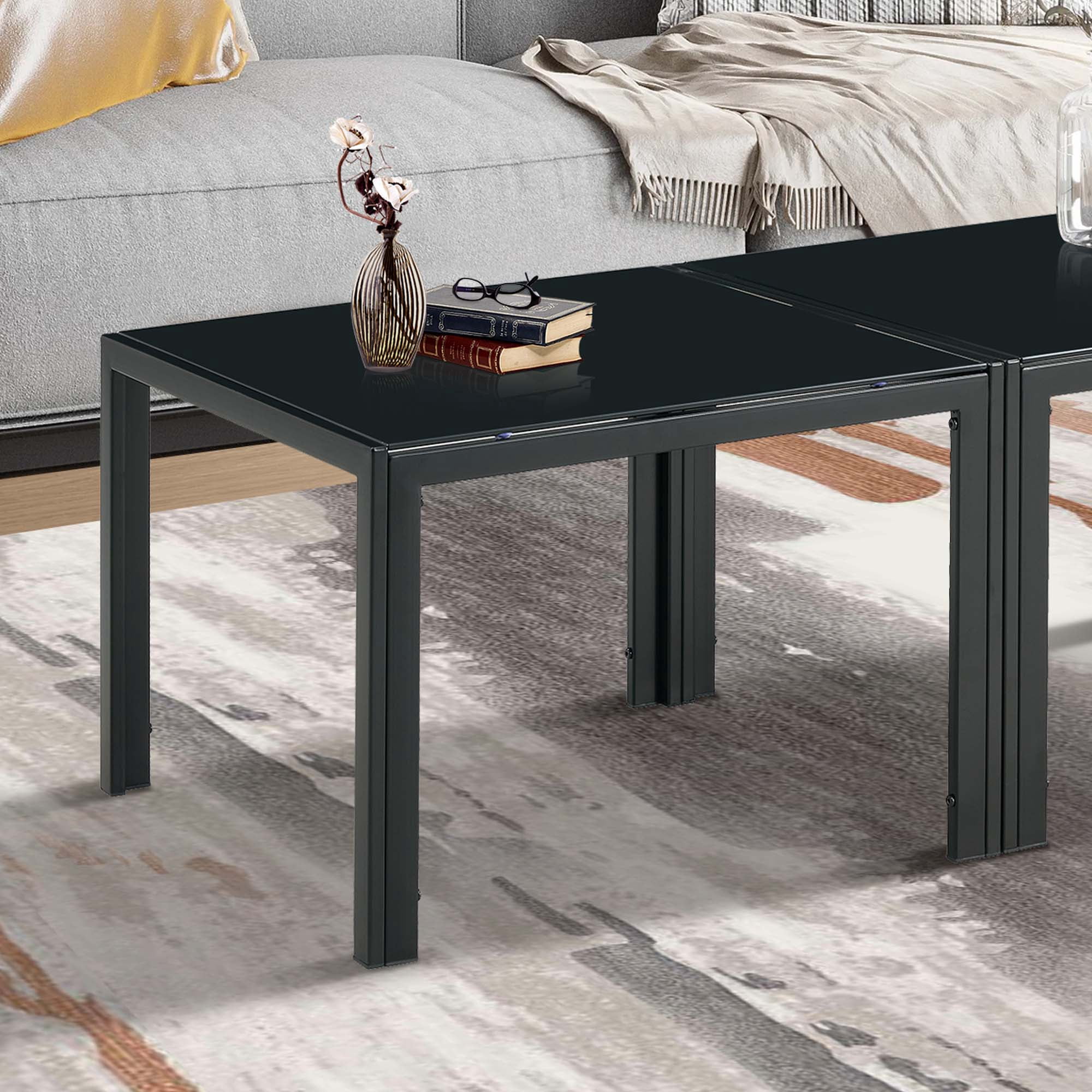 Aukfa Modern Coffee Table Set of 2, End Table Side Tables for Living Room Bedroom Yard, Black