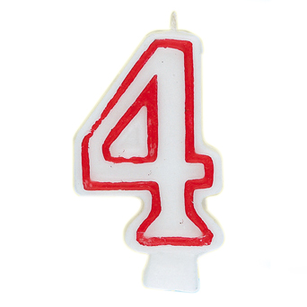 Unique Industries Number 4 Shaped White Birthday Candle, 2.75'