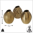 thumbnail image 6 of Iconic Golden Vases, Set of 3, 1 Faceted, 1 Ringed and 1 Diamond Pattern, Electroplated, Stoneware, Gourd Shaped, 5 Inches, 6 of 6