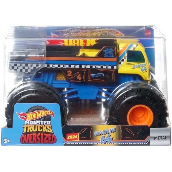 Hot Wheels Monster Trucks Oversized Haulin 64 Flatbed Truck, 1:24 Scale, Die-Cas