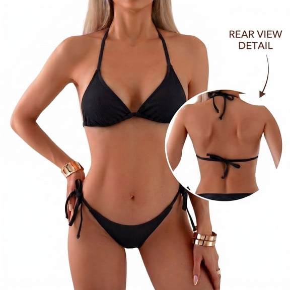 Kaperf Women's Triangle Bikini Set, Adjustable Halter Tie Side Two Piece Swimsuit, Solid Color Beach Bathing Suit for Vacation