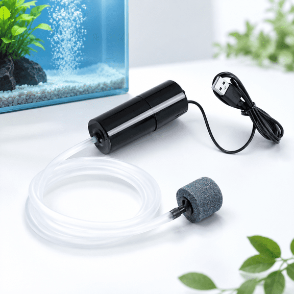 AJOHBM Portable USB Mini Aquarium Air Pump, Silent Fish Tank Oxygen Aerator with Air Stone & Tube, Small Oxygenator for Betta Fish Tank, Aquariums, Transport Bucket