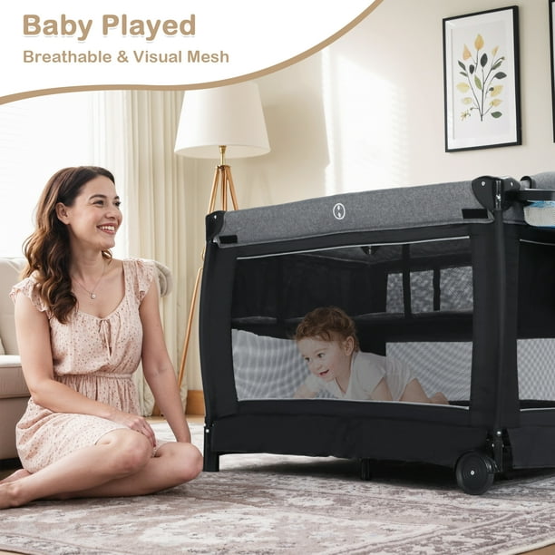 AILEEKISS 3-in-1 Foldable Baby Playard with Bassinet and Changing