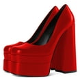 thumbnail image 3 of YDN Women Classic Platform Square Closed Toe Pumps Slip On Chunky Block High Heels Sexy Party Dance Bridal Dressy Shoes Size 7.5 Red, 3 of 6