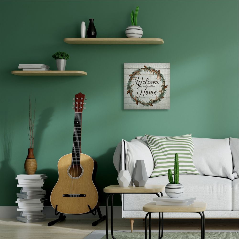 Stupell Industries Welcome Home Wreath Words On Wood Texture Design Canvas Wall Art by Lauren Gibbons
