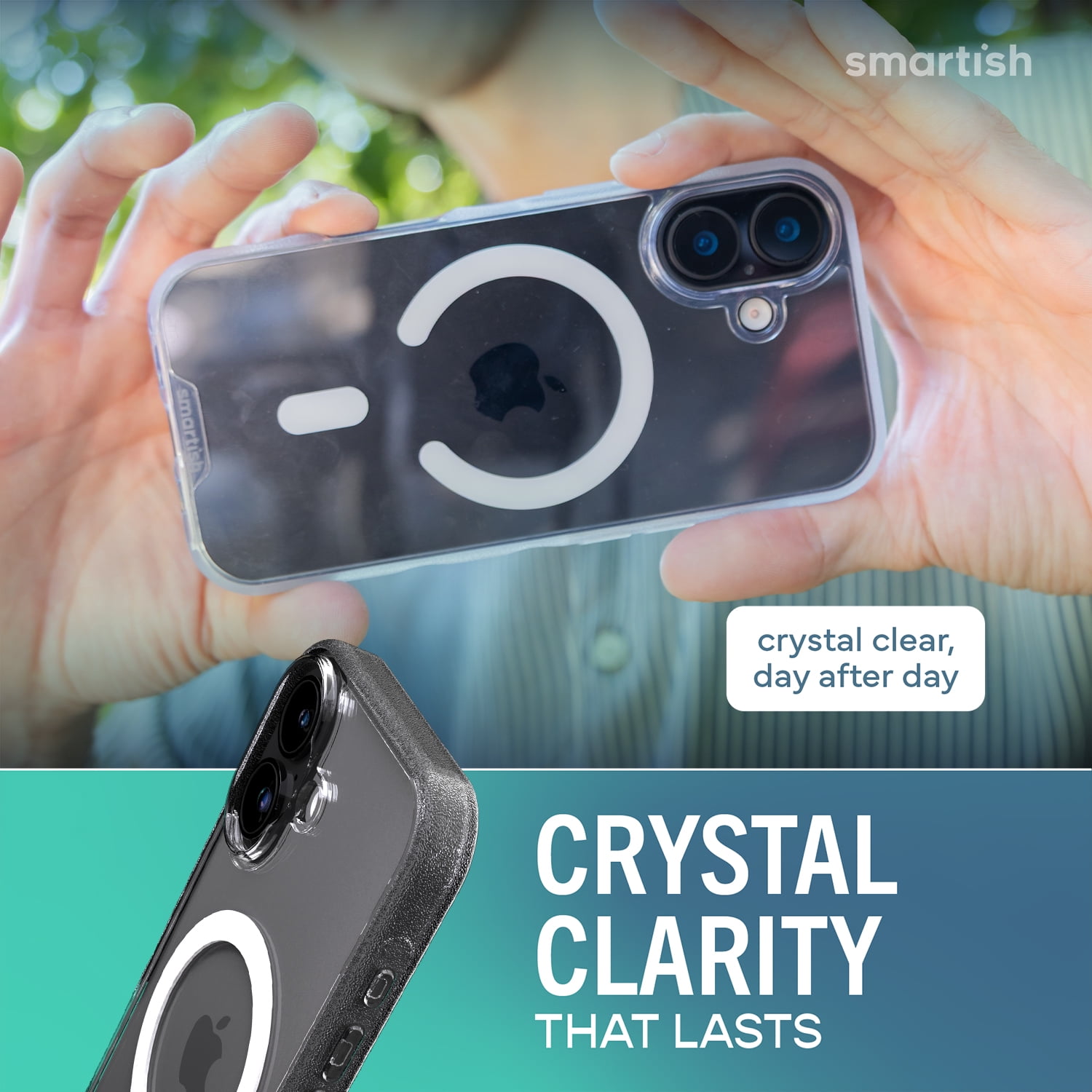 Smartish® iPhone 17 MagSafe Clear Case - Gripmunk Magnetic Slim Case [Lightweight + Protective] Anti-Yellowing Thin Grip Clear Cover for Apple iPhone 17 - Clearly Clear