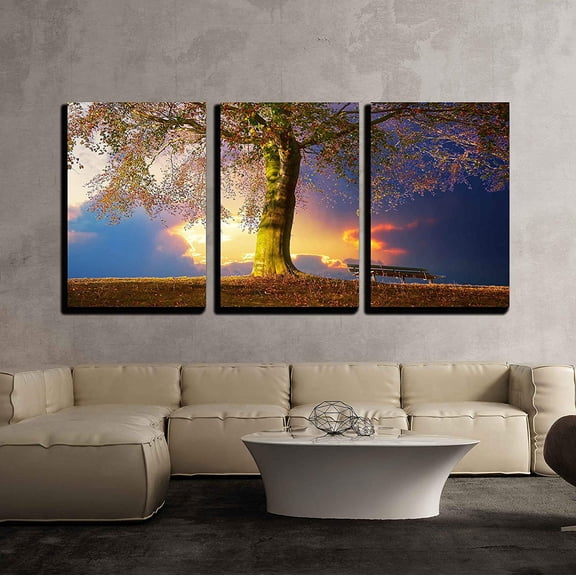 wall26 - 3 Piece Canvas Wall Art - Tree in the Park - Modern Home Decor Stretched and Framed Ready to Hang - 24"x36"x3 Panels