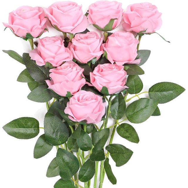 ZOELNIC 10 rosas artificiales para San Valentín, rosas de seda de tacto real, ramos de tallo largo con una sola flor falsa para decoración del hogar, boda o fiesta (10 rosas)