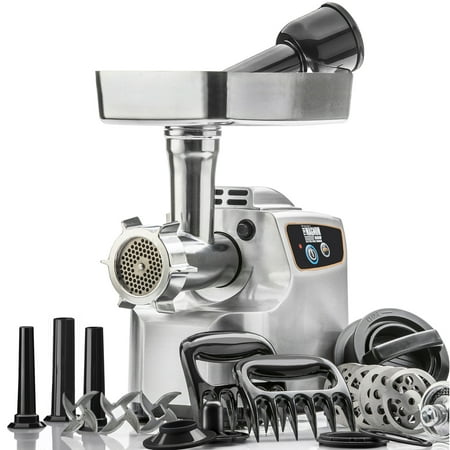 

STX International Magnum 1800W Heavy Duty Electric Meat Grinder - 3 lb High Capacity Meat Tray 6 Grinding Plates 3 Stainless Steel Blades 3 Sausage Tubes 1 Kubbe Maker & Much More!