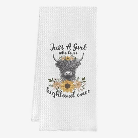 

IWXYI Highland Cows Kitchen Dish Towels 16×24Inches Highland Cows Sunflower Hand Towels Dish Cloths for Kitchen Bathroom Highland Cows Waffle Weave Tea Towel C48