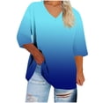 thumbnail image 3 of Loopsun Womens Fall Tops Plus Size, 3/4 Sleeve T Shirts for Women, Women's Fashion Loose Printed V-neck 3/4 Sleeve T-shirt Top Blue, S, 3 of 5