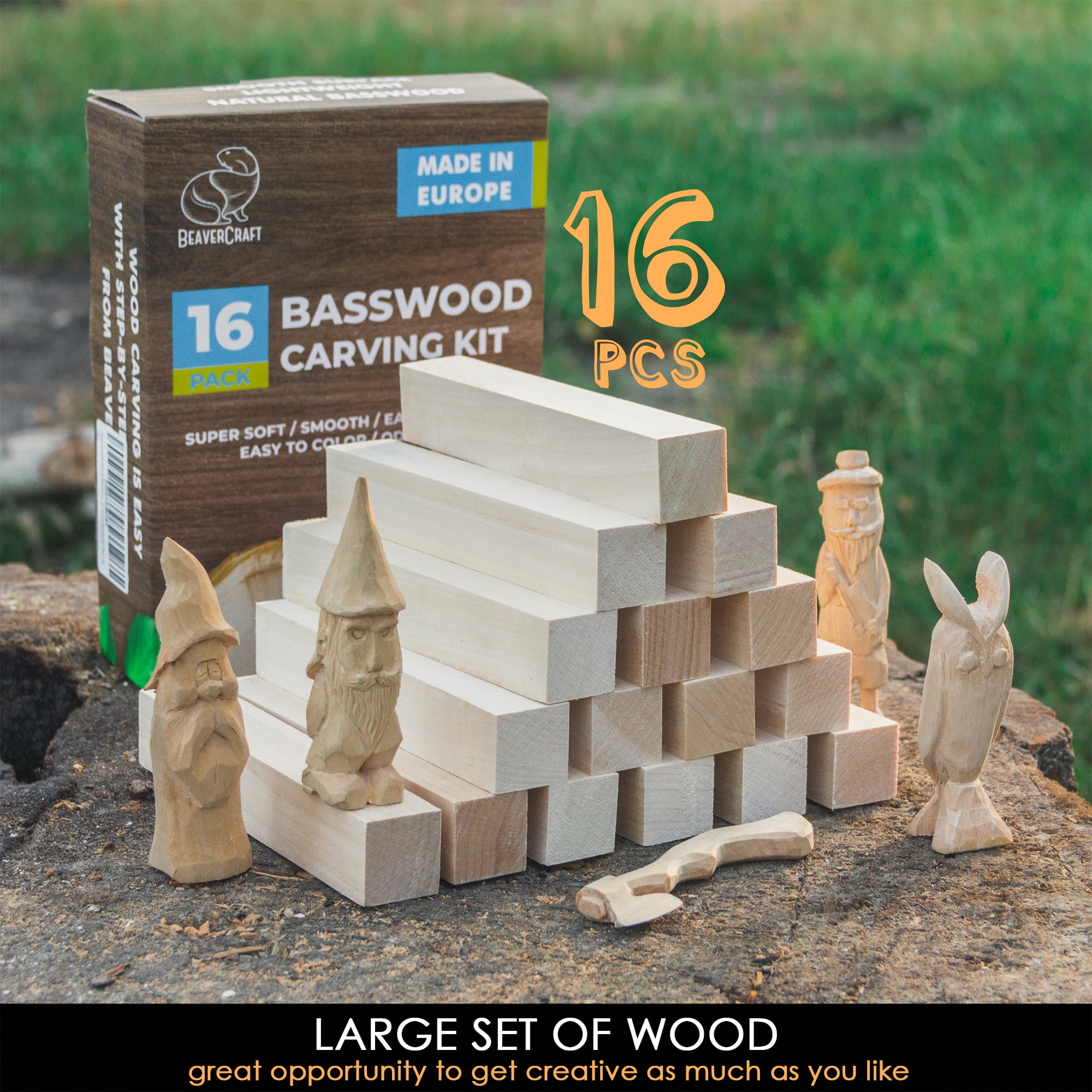 BeaverCraft Wood Carving Kit for Beginners DIY05 Basswood Carving Blocks  Whit