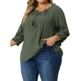 thumbnail image 4 of Unique Bargains Women's Plus Size Tie Neck Tassel Self Flutter Sleeve Blouses Tops 1X Army Green, 4 of 6