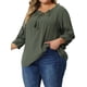 thumbnail image 4 of Blusas de mujer de tallas grandes Agnes Orinda con flecos, mangas de murciélago, cuello en V y 3/4, 4X color verde ejército, 4 of 6