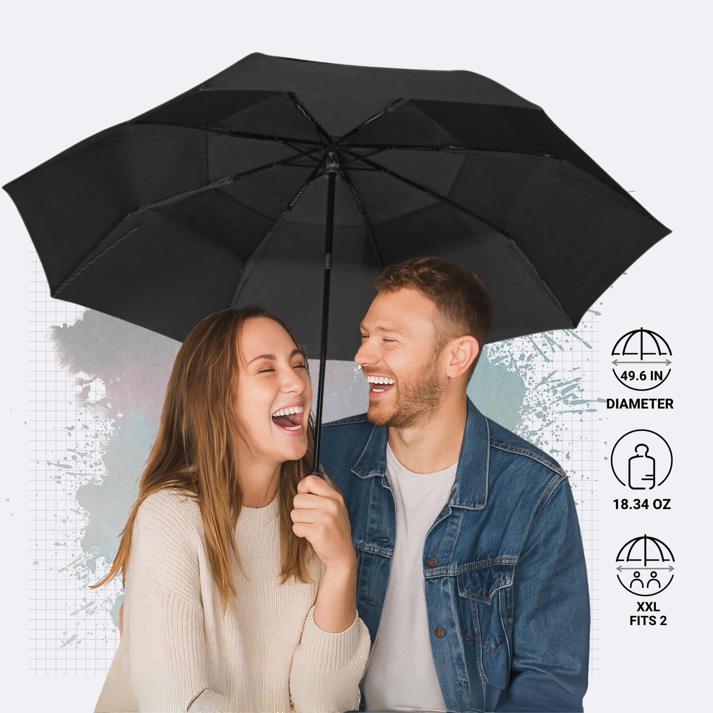 Knirps A.405 XXL Duomatic Vented 2 Person Oversized Rain Umbrella for Adults in Black – 49.6" Windproof Auto Open Close Canopy,  Heavy-Duty Fiberglass Steel Frame, Travel Case Included